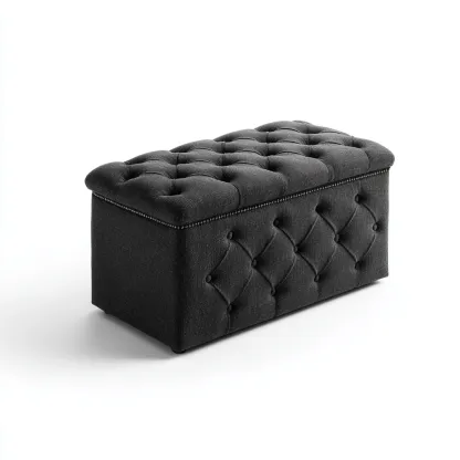 Banc d'entrée en tissu avec rangement - 90x40x45 cm - gris foncé - style capitonné-Shelterilo