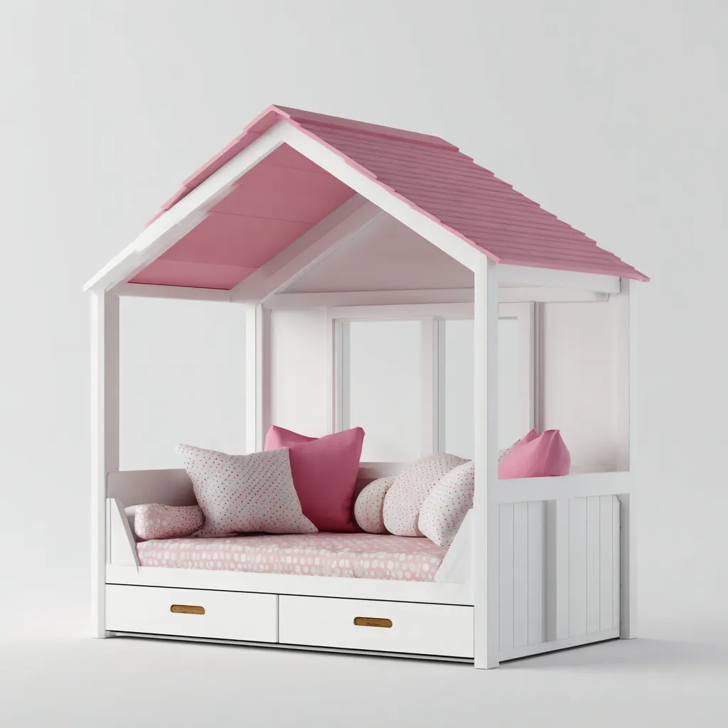 Lit pour enfants panneau 200x100x160 cm - blanc-rose - adapté au salon - style ludique-Shelterilo
