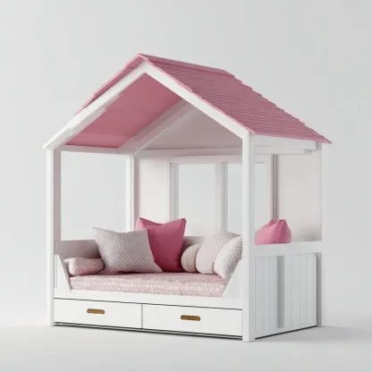 Lit pour enfants panneau 200x100x160 cm - blanc-rose - adapté au salon - style ludique-Shelterilo