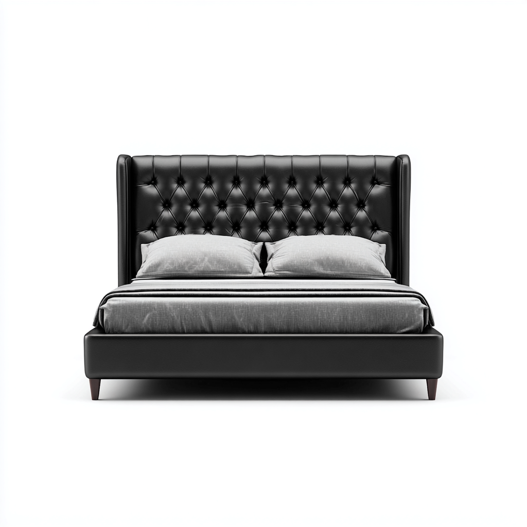 Lit double en cuir - 200x160x120 cm - noir - style capitonné-Shelterilo