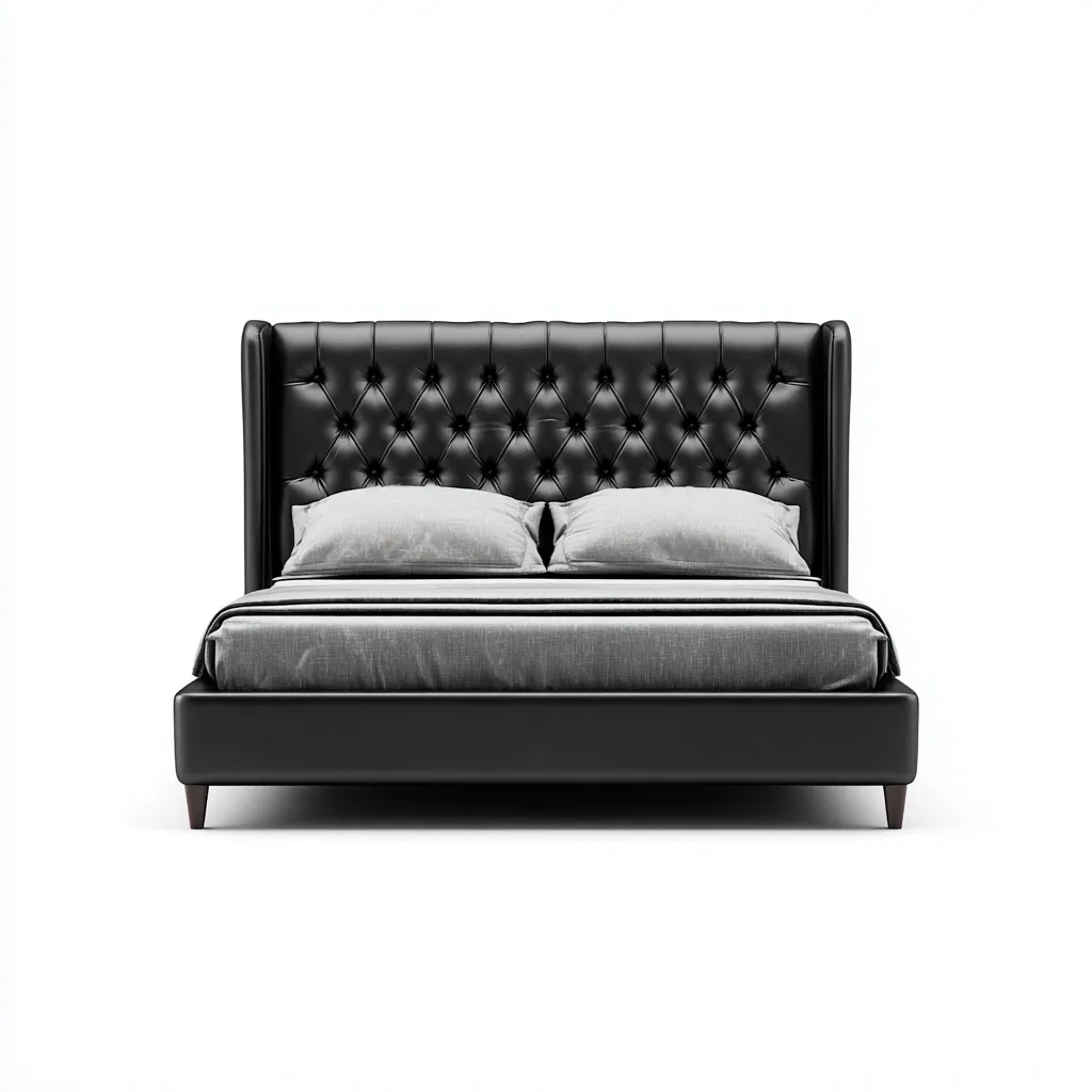 Lit double en cuir - 200x160x120 cm - noir - style capitonné-Shelterilo