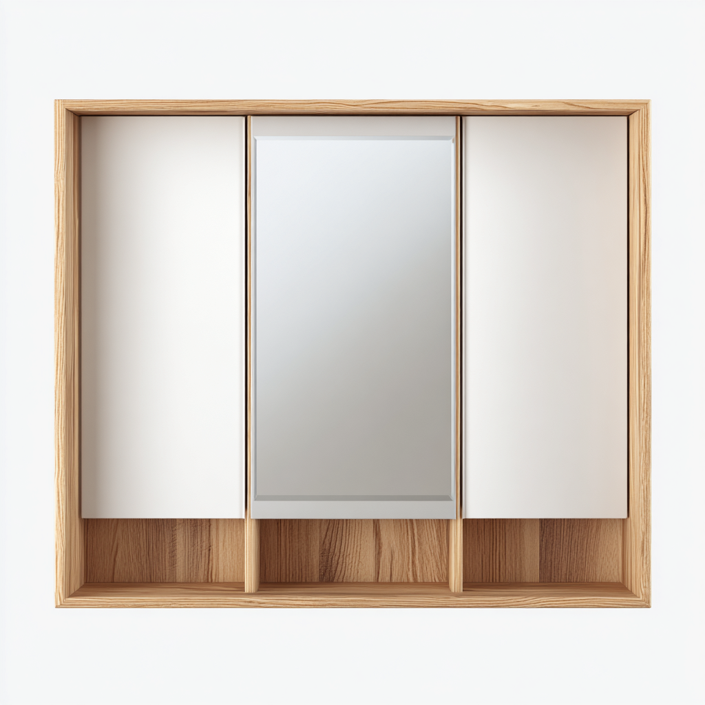 Meuble de rangement salle de bain bois composite 80x70x15 cm blanc-bois naturel adapté à la salle de bain design moderne-Shelterilo