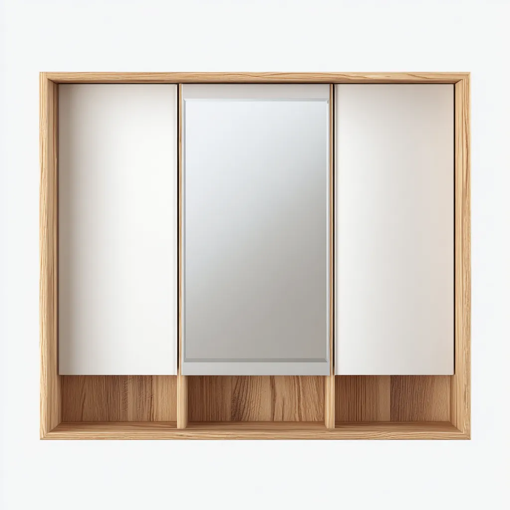 Meuble de rangement salle de bain bois composite 80x70x15 cm blanc-bois naturel adapté à la salle de bain design moderne-Shelterilo