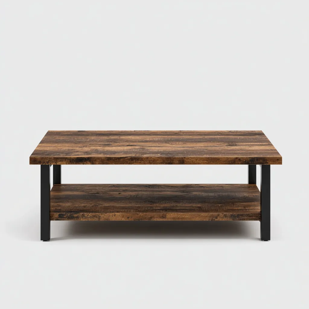 Table basse bois 105x55x45 cm marron adaptée au salon style industriel-Shelterilo