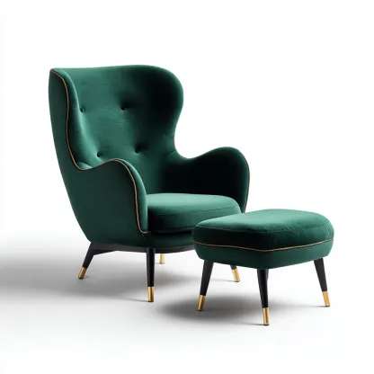 Fauteuil velours 90x80x105 cm vert avec repose-pieds adapté au salon design moderne-Shelterilo