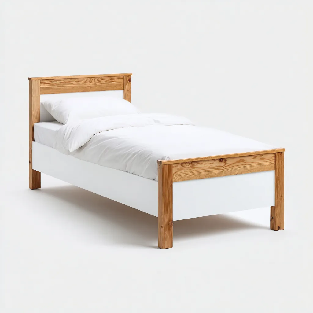 Lit simple bois 205x100x90 cm - blanc-bois - design moderne - adapté à la chambre-Shelterilo