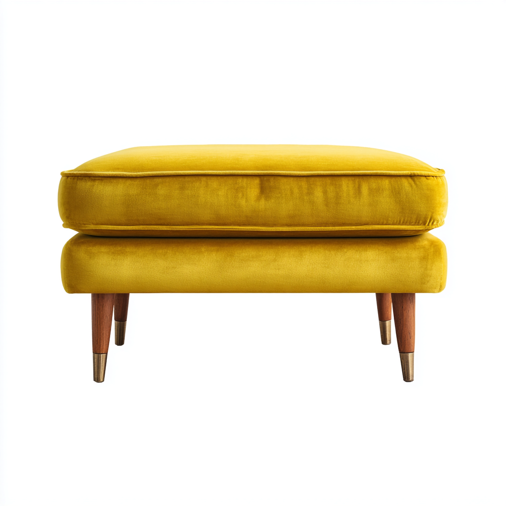 Repose-pieds Velours-Bois 55x55x45 cm - Jaune - Design moderne-Shelterilo