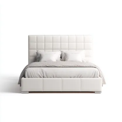 Lit double simili cuir rembourré 205x165x115 cm - blanc - design contemporain - adapté à la chambre-Shelterilo