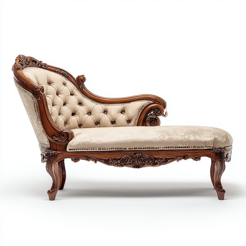 Chaise longue tissu et bois sculpté 180x75x95 cm beige adapté au salon design classique-Shelterilo