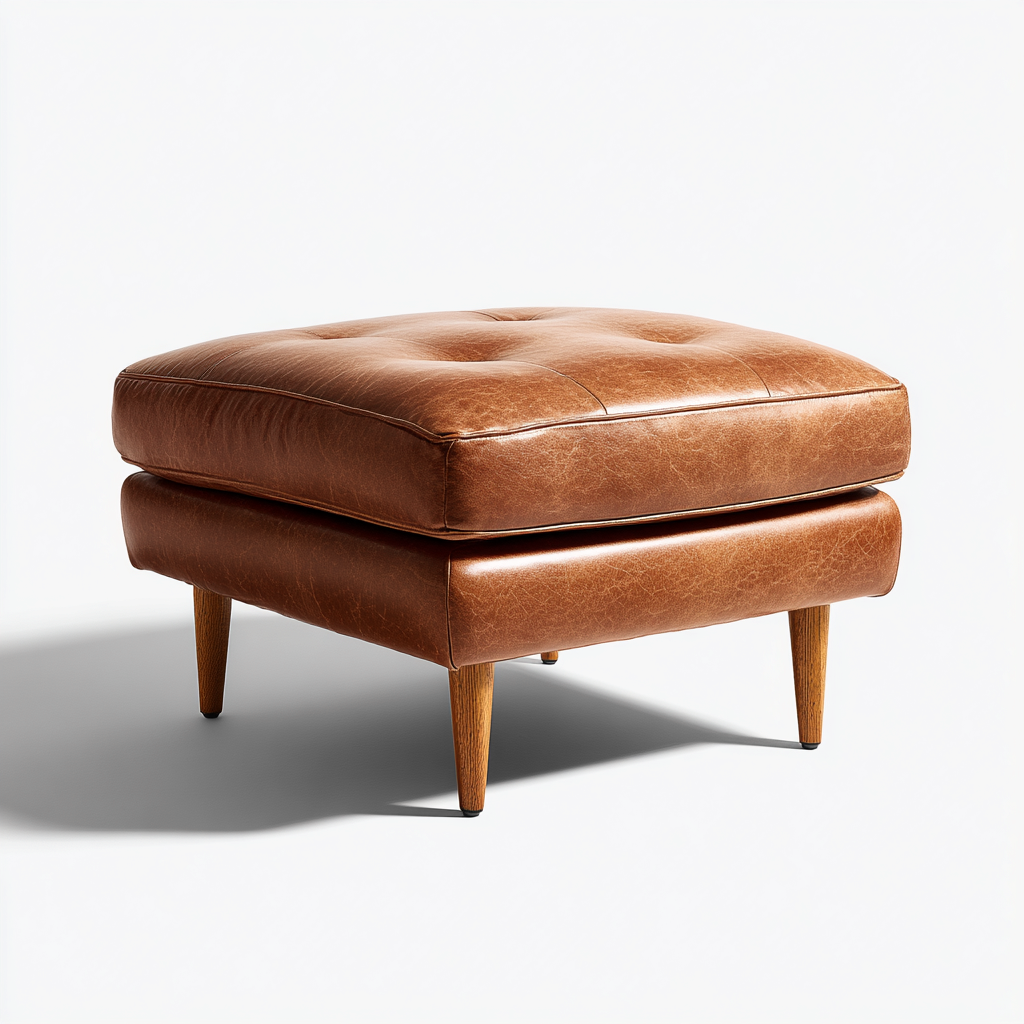 Repose-pieds cuir 55x55x45 cm marron adapté au salon design moderne-Shelterilo