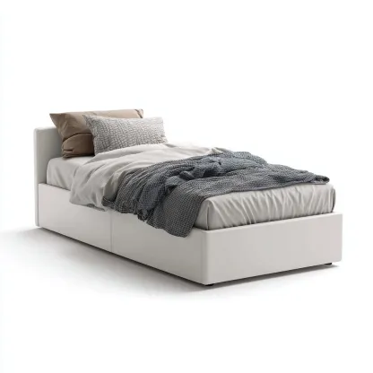 Lit 1 place en tissu 200x100x95 cm - blanc - style moderne-Shelterilo