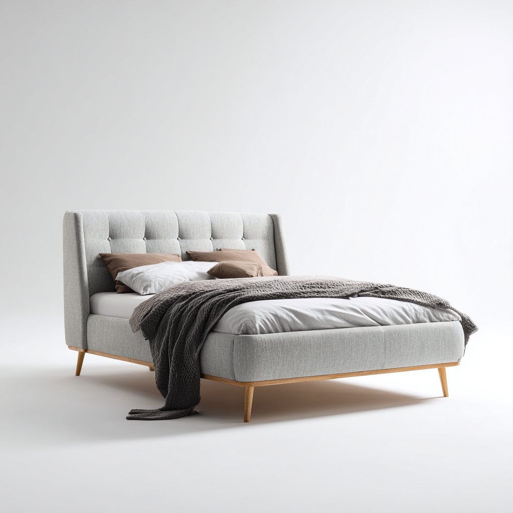 Lit double tissu rembourré 200x160x100 cm - gris clair - design moderne - adapté à la chambre-Shelterilo