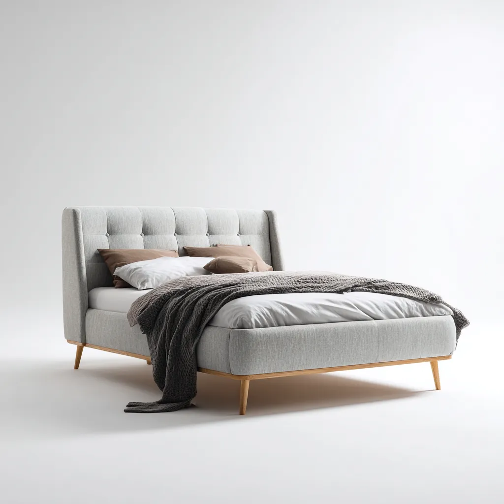 Lit double tissu rembourré 200x160x100 cm - gris clair - design moderne - adapté à la chambre-Shelterilo