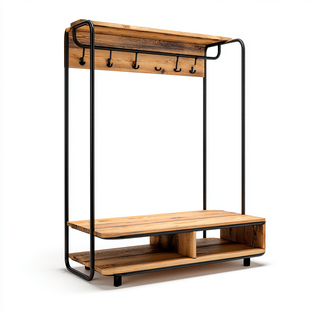 Portemanteau métal et bois 90x40x175 cm - noir-marron - adapté à l'entrée - design moderne-Shelterilo