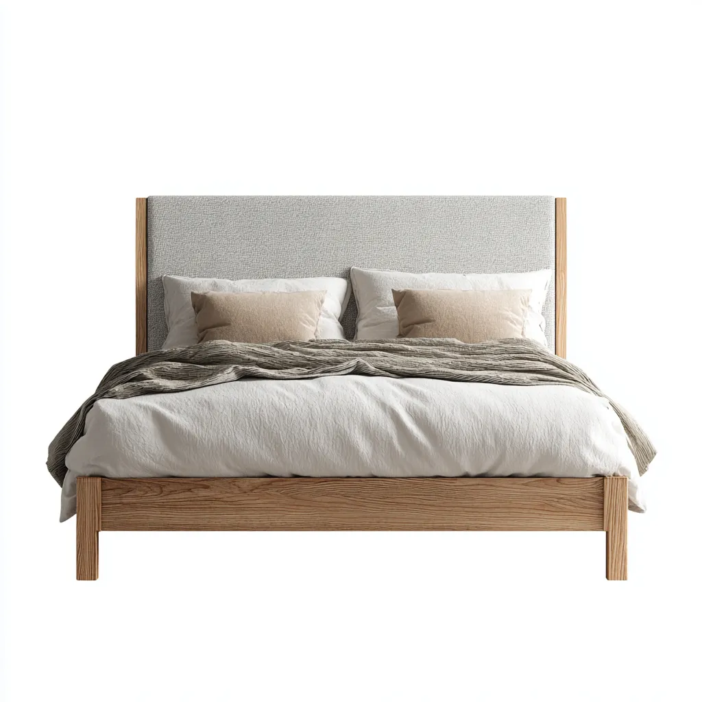 Lit double bois et tissu rembourré 200x160x105 cm - blanc - design moderne - adapté à la chambre-Shelterilo