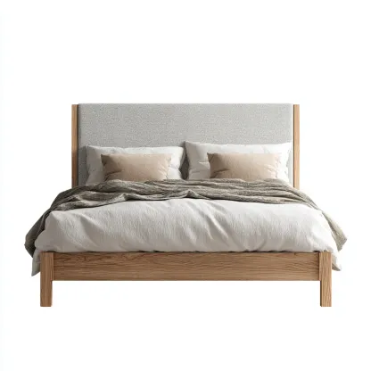 Lit double bois et tissu rembourré 200x160x105 cm - blanc - design moderne - adapté à la chambre-Shelterilo