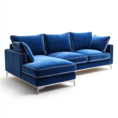 Canapé d'angle velours 280x160x85 cm bleu adapté au salon design moderne-Shelterilo