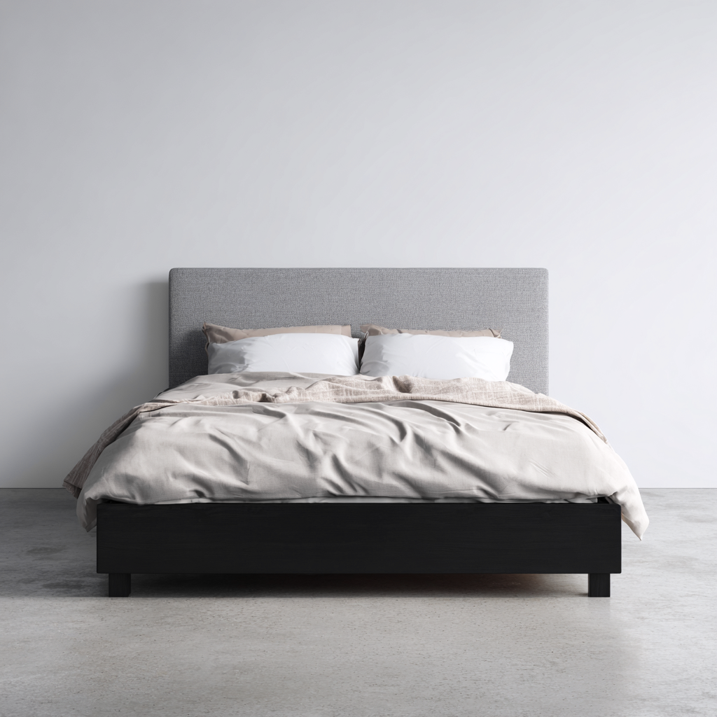 Double lit Bois-Tissu 200x160x95 cm - Gris-Noir - Design moderne-Shelterilo