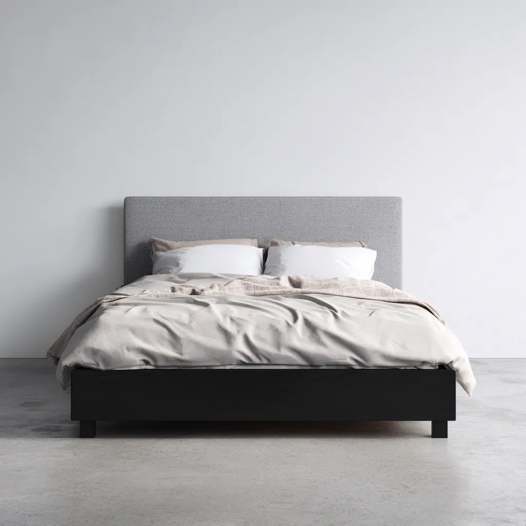 Double lit Bois-Tissu 200x160x95 cm - Gris-Noir - Design moderne-Shelterilo