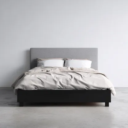 Double lit Bois-Tissu 200x160x95 cm - Gris-Noir - Design moderne-Shelterilo