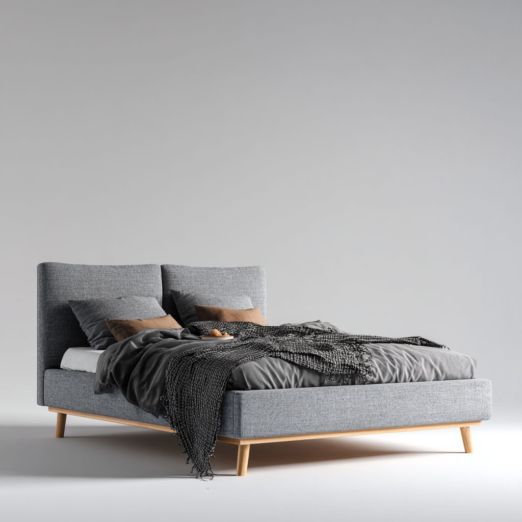 Lit double tissu rembourré 200x160x95 cm - gris - design moderne - adapté à la chambre-Shelterilo