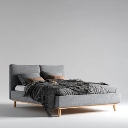 Lit double tissu rembourré 200x160x95 cm - gris - design moderne - adapté à la chambre-Shelterilo