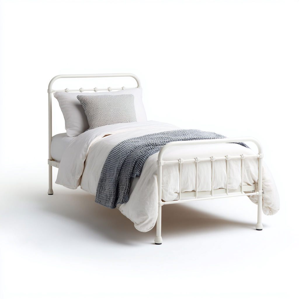 Lit simple structure métallique 198x98x105 cm - blanc - adapté à la chambre - design moderne-Shelterilo