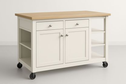 Wood and White Kitchen Island with Drawers and Cabinet, 120 x 60 x 90 cm