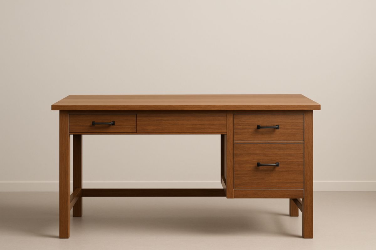 Wood Office Desk with Three Drawers 150cm Brown