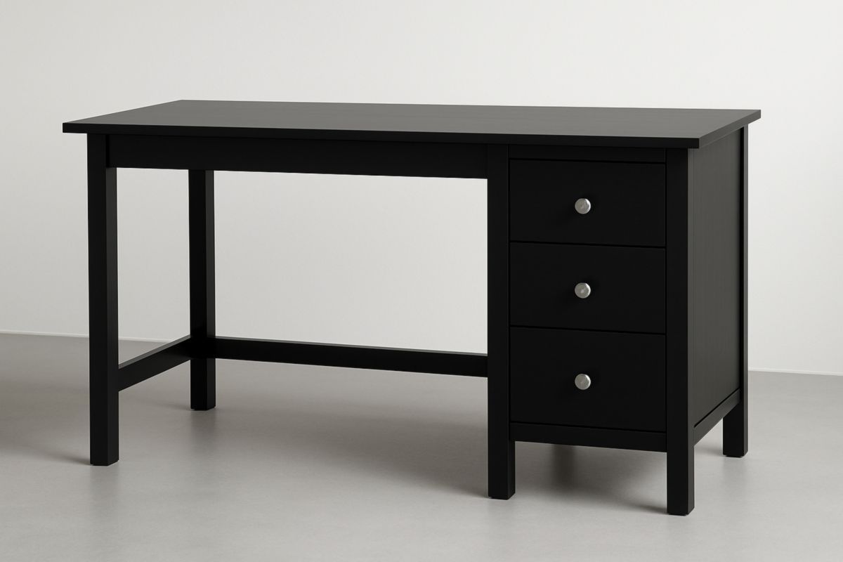 Black MDF Office Desk with 3 Drawers, 120 cm
