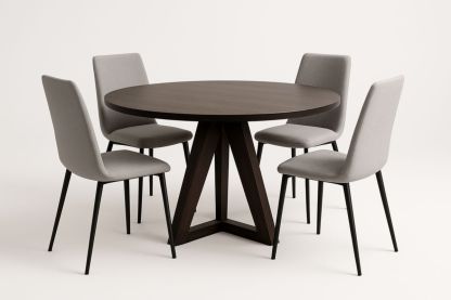 Round Dining Table and Chair Set Wood and Fabric Grey/Brown