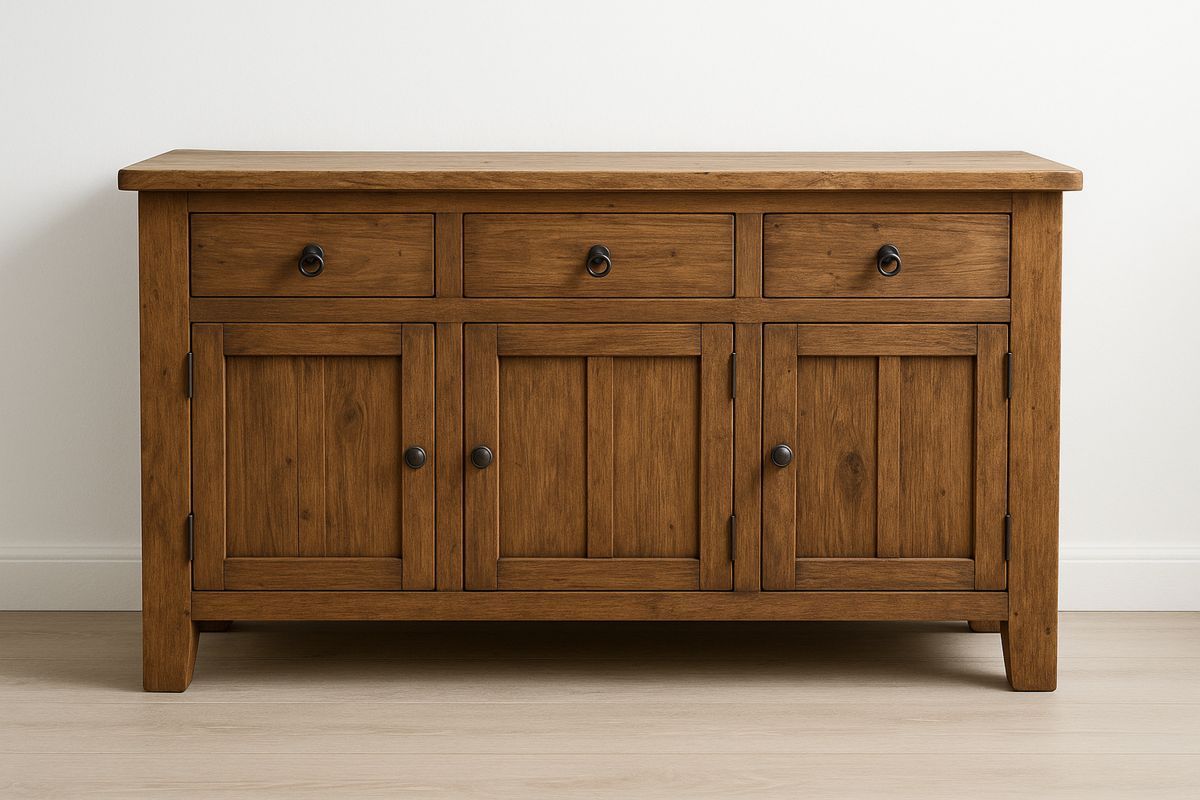 Solid Oak Sideboard with Drawers and Doors, Brown, 150 cm x 45 cm x 85 cm-navilentro
