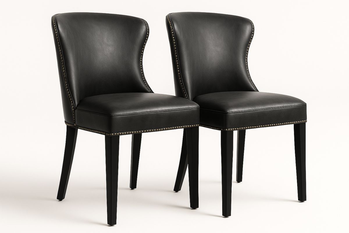 Set of 2 Black PU Leather Dining Chairs with Nailhead Trim-navilentro