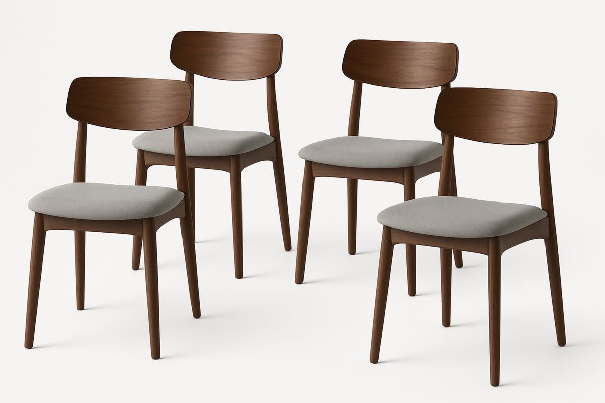 Wood Dining Chair Set of 4 Walnut Finish Grey Fabric Upholstery-navilentro