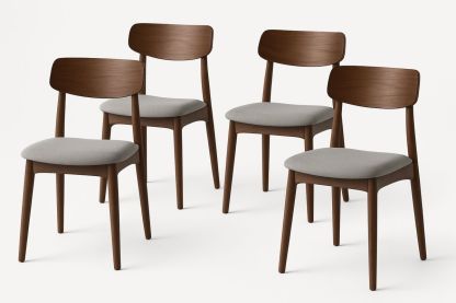 Wood Dining Chair Set of 4 Walnut Finish Grey Fabric Upholstery-navilentro