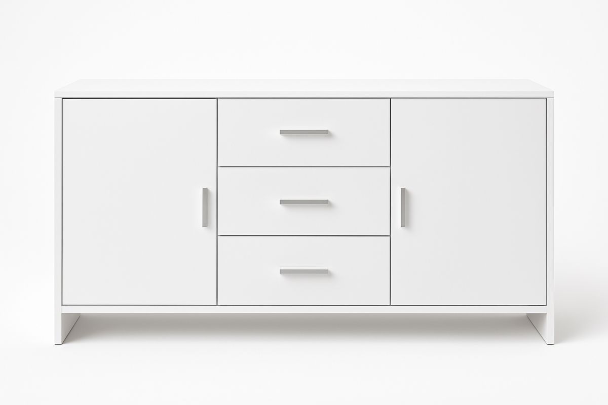 White MDF Sideboard Cabinet with Metal Handles 150cm-navilentro