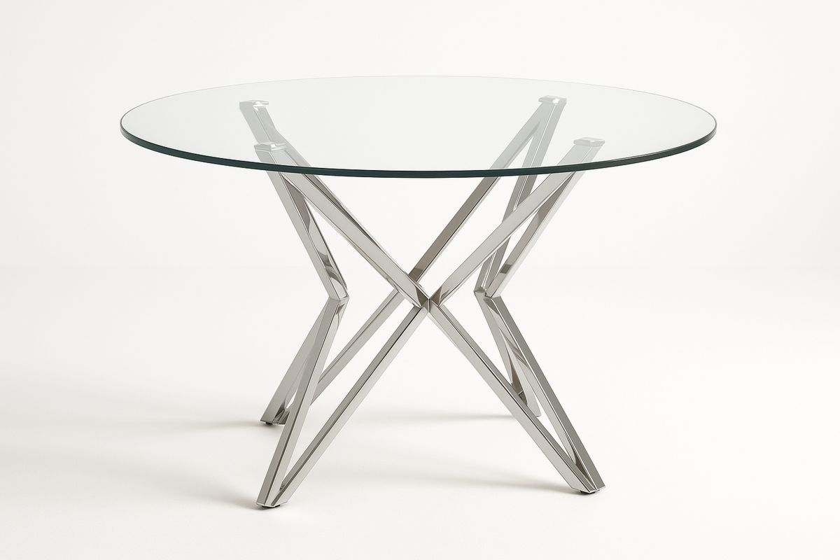 Round Glass Dining Table Stainless Steel Base 120cm-navilentro