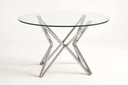Round Glass Dining Table Stainless Steel Base 120cm-navilentro