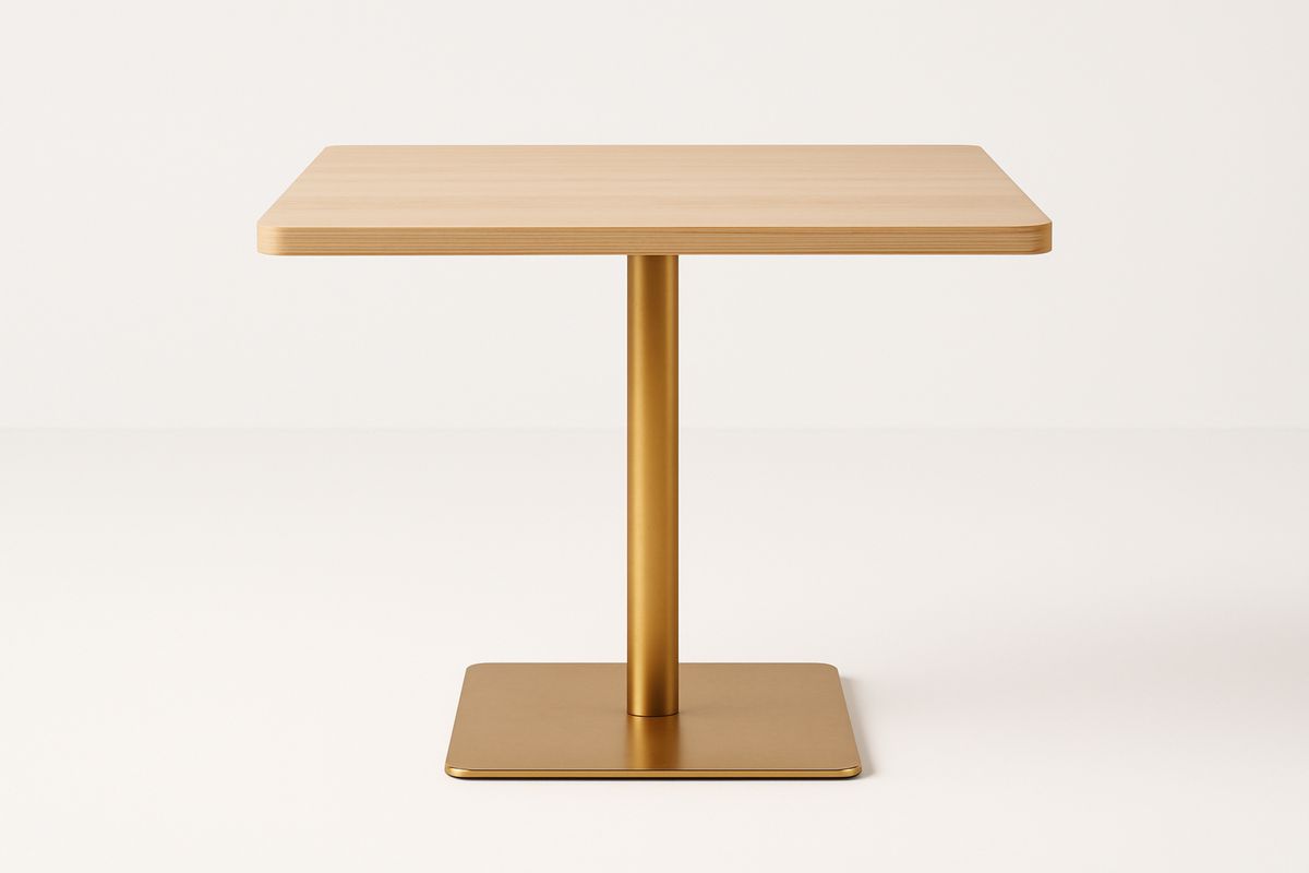Square Wooden Table with Metal Base 60cm Light Brown-navilentro