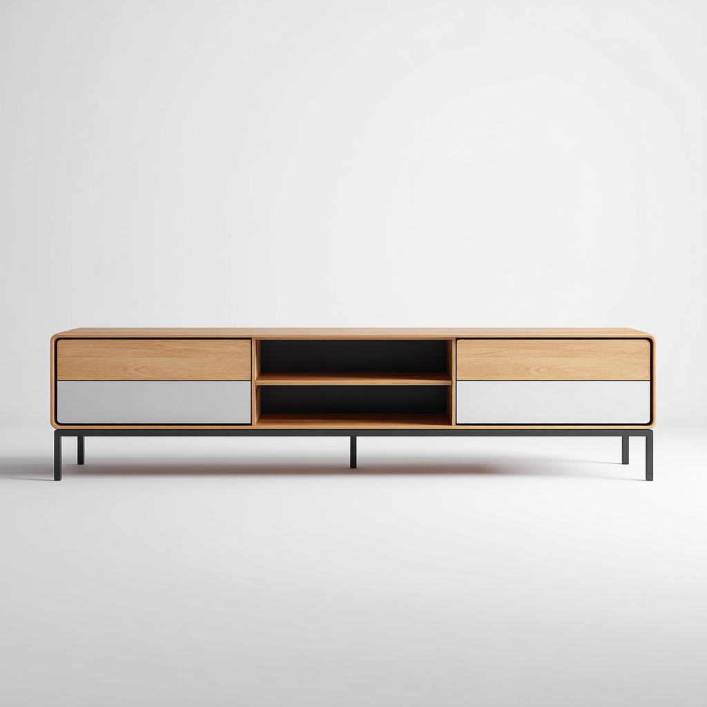 Mobile TV-legno rovere chiaro-178x40x55 cm-rovere chiaro-bianco-nero-design moderno-Villause