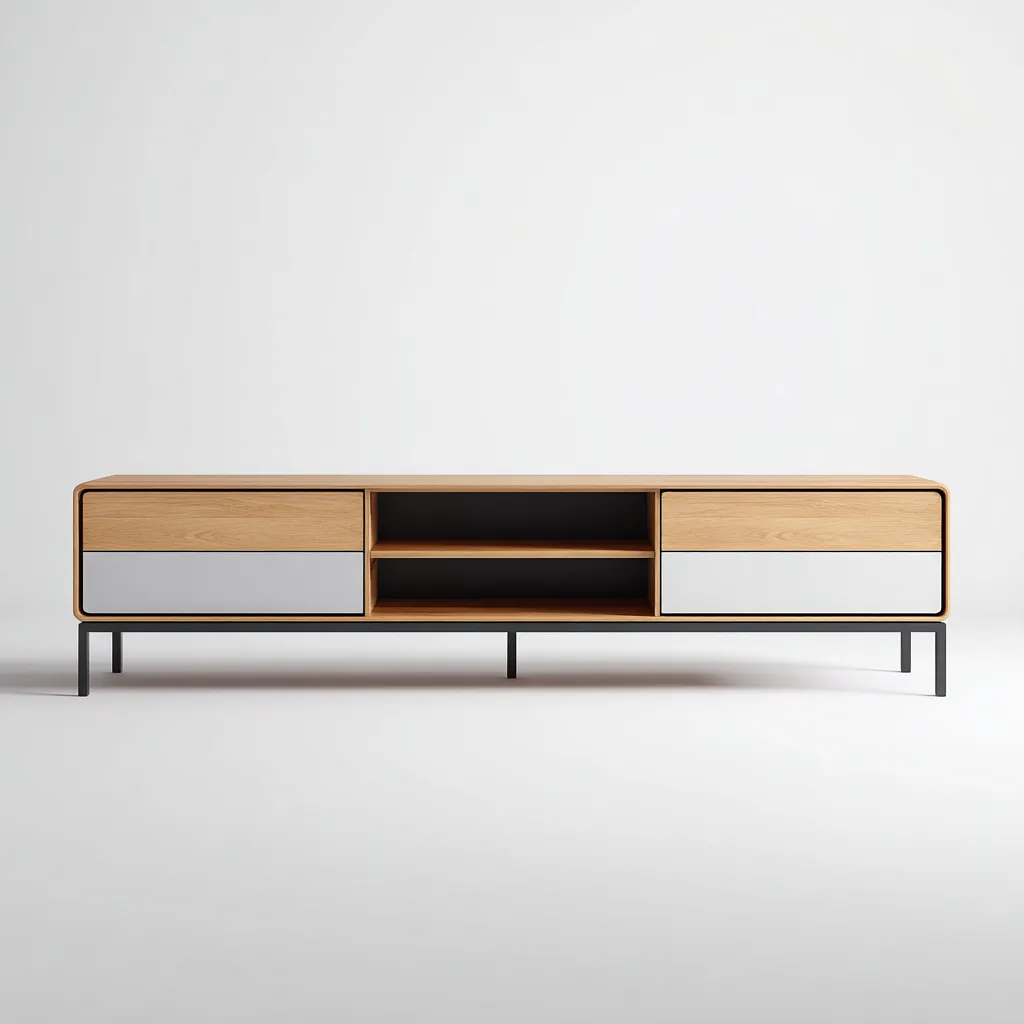 Mobile TV-legno rovere chiaro-178x40x55 cm-rovere chiaro-bianco-nero-design moderno-Villause