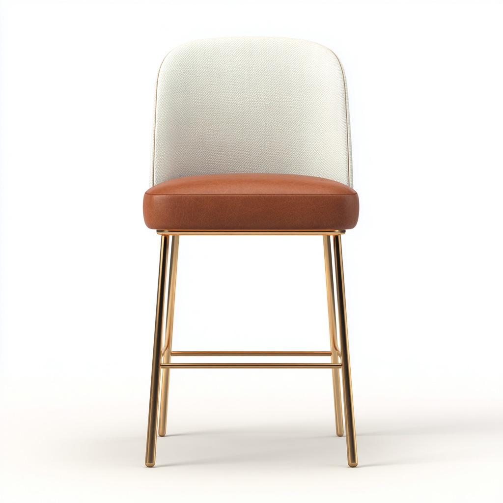 Sgabello da bar-metallo-pelle-tessuto-51x49x99 cm-marrone-bianco-moderno-Villause