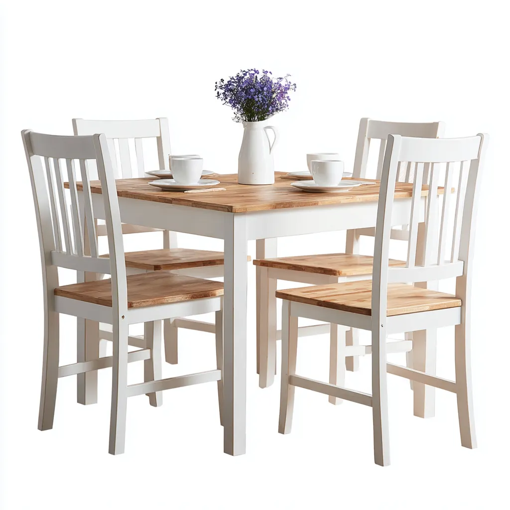 Tavolo e Sedie da Pranzo - Legno - 118x118x76 cm - Bianco-Naturale - Rustico-Villause