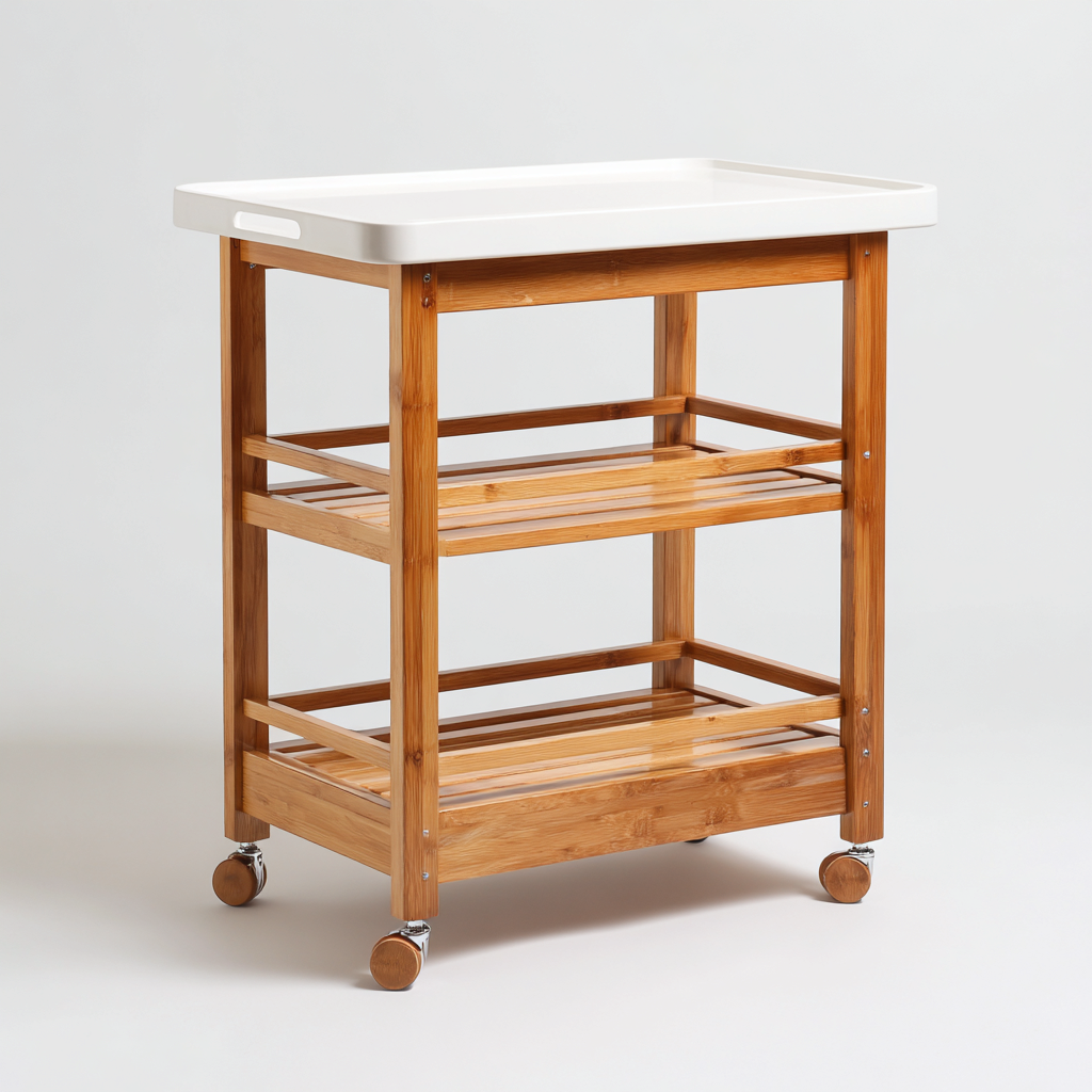 Carrello da cucina-legno massello-78x46x89 cm-naturale-bianco-design moderno-Villause