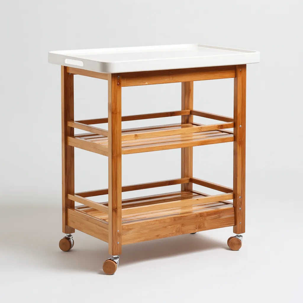 Carrello da cucina-legno massello-78x46x89 cm-naturale-bianco-design moderno-Villause