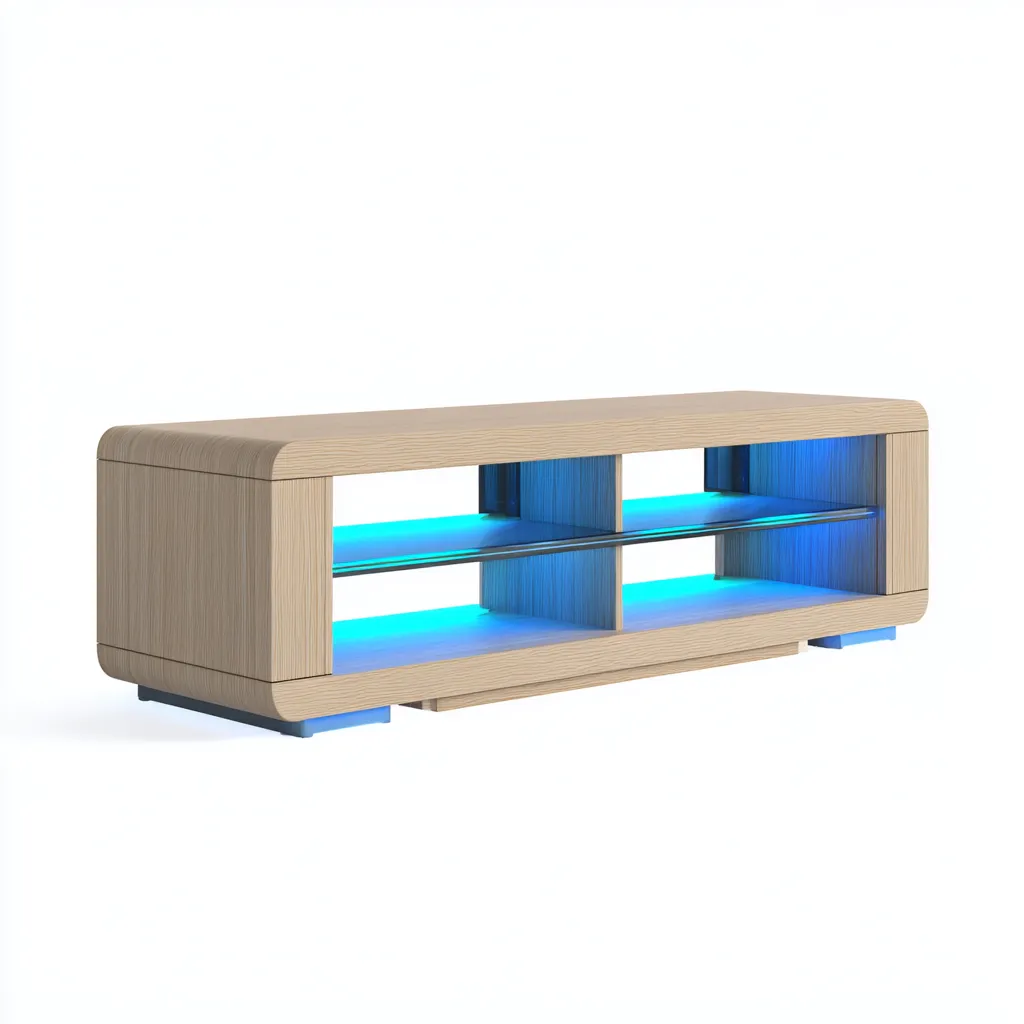Mobile TV - legno composito-vetro-illuminazione LED - 160x42x48 cm - rovere chiaro-blu - design moderno-Villause