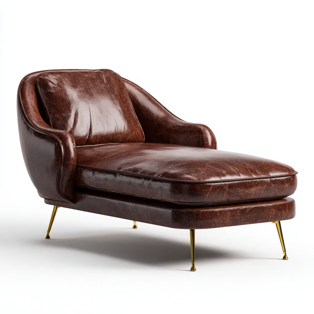 Chaise longue-pelle-160x75x88 cm-marrone-stile mid-century-Villause