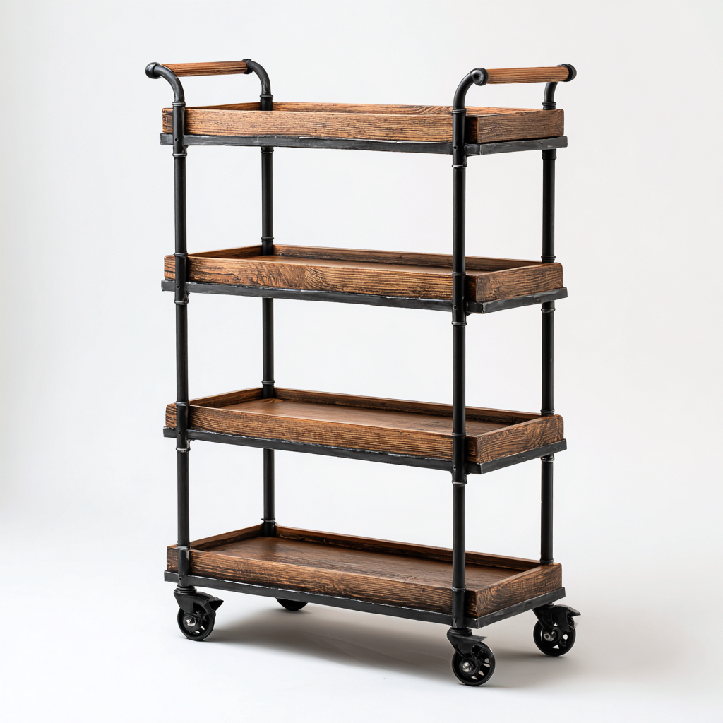 Carrello da cucina-legno massello-metallo-72x36x104 cm-marrone-nero-design industrial-Villause