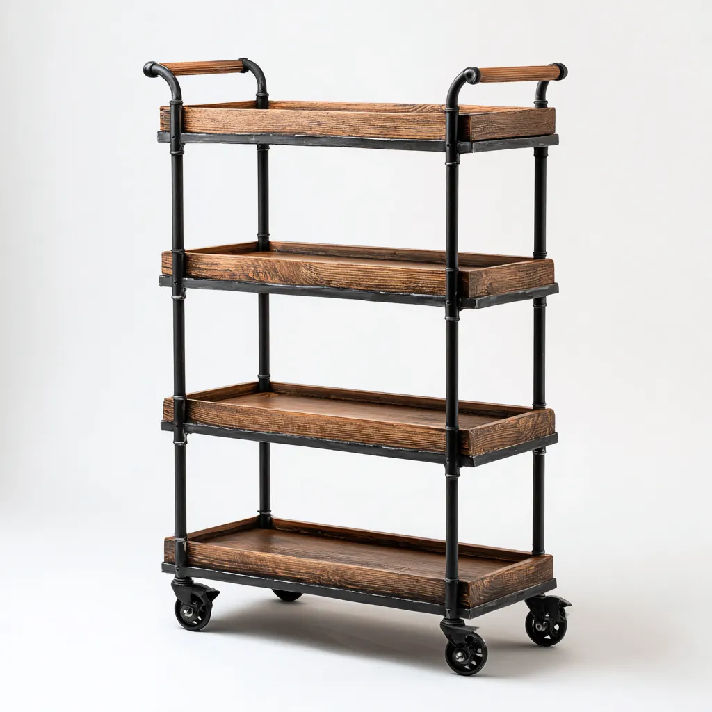Carrello da cucina-legno massello-metallo-72x36x104 cm-marrone-nero-design industrial-Villause