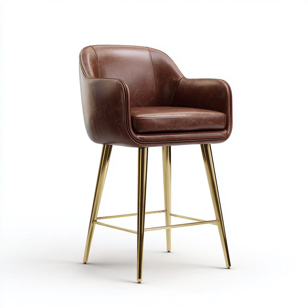 Sgabello da bar-metallo-pelle-55x53x102 cm-marrone-moderno-Villause